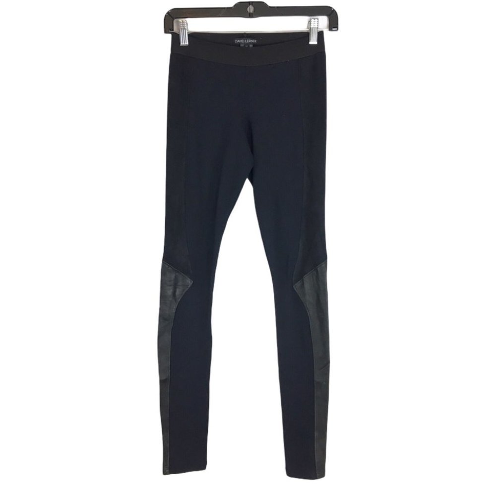 David Lerner Leather and Suede Detail Black Legging Size XS